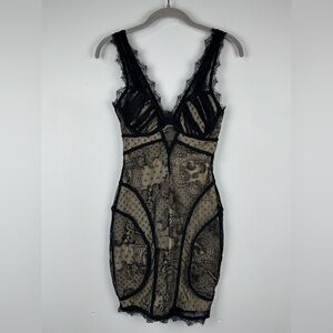 bebe Black and Tan Lace Mini Dress